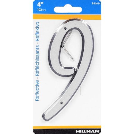 4 in. Reflective Silver Plastic Nail-On Number 9 1 pc,PK3